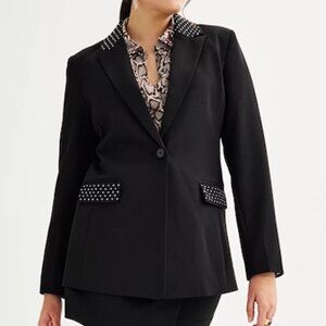 NEW Intempo Diamonte Black Blazer with Rhinestone Collar & Pocket Flaps – large